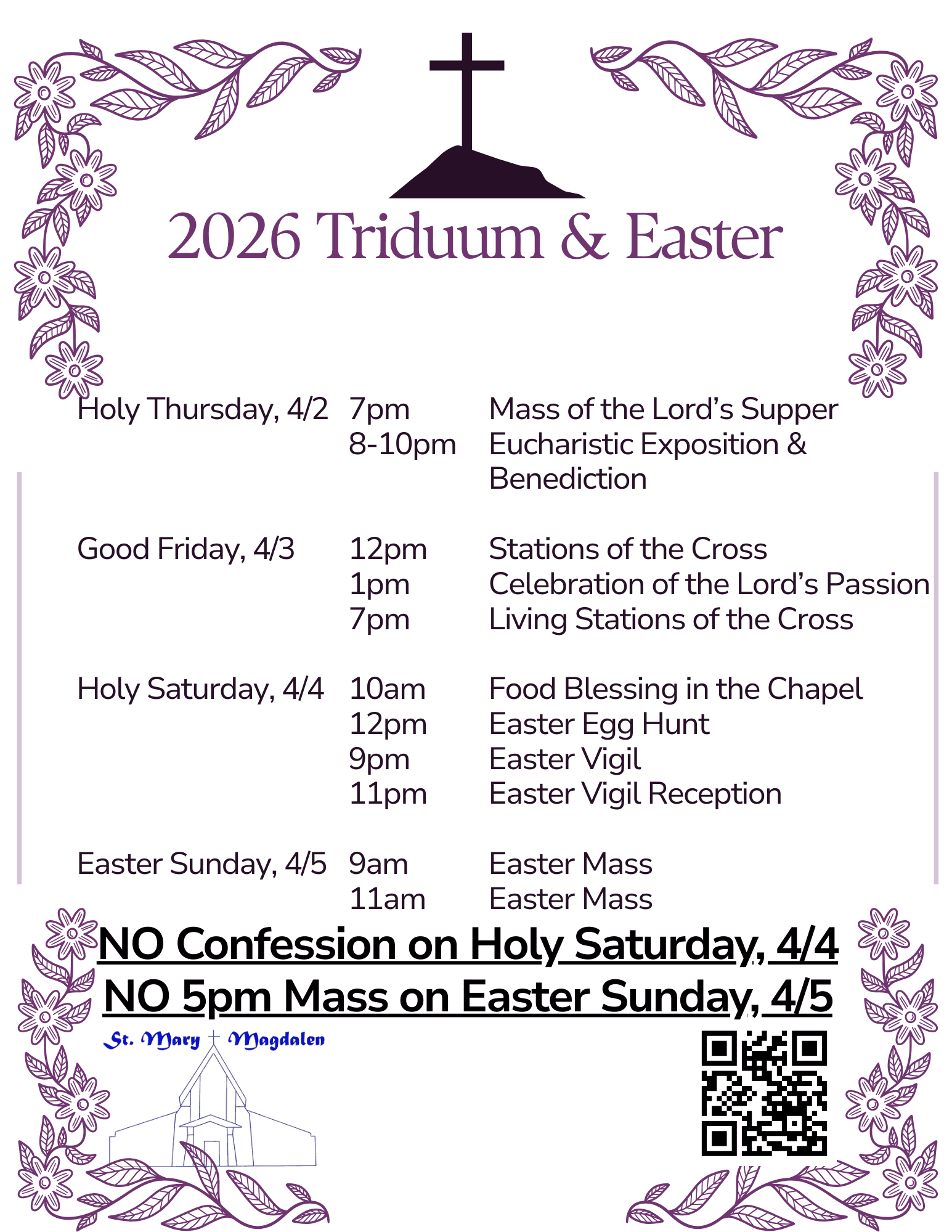 2026 Triduum & Easter Schedule